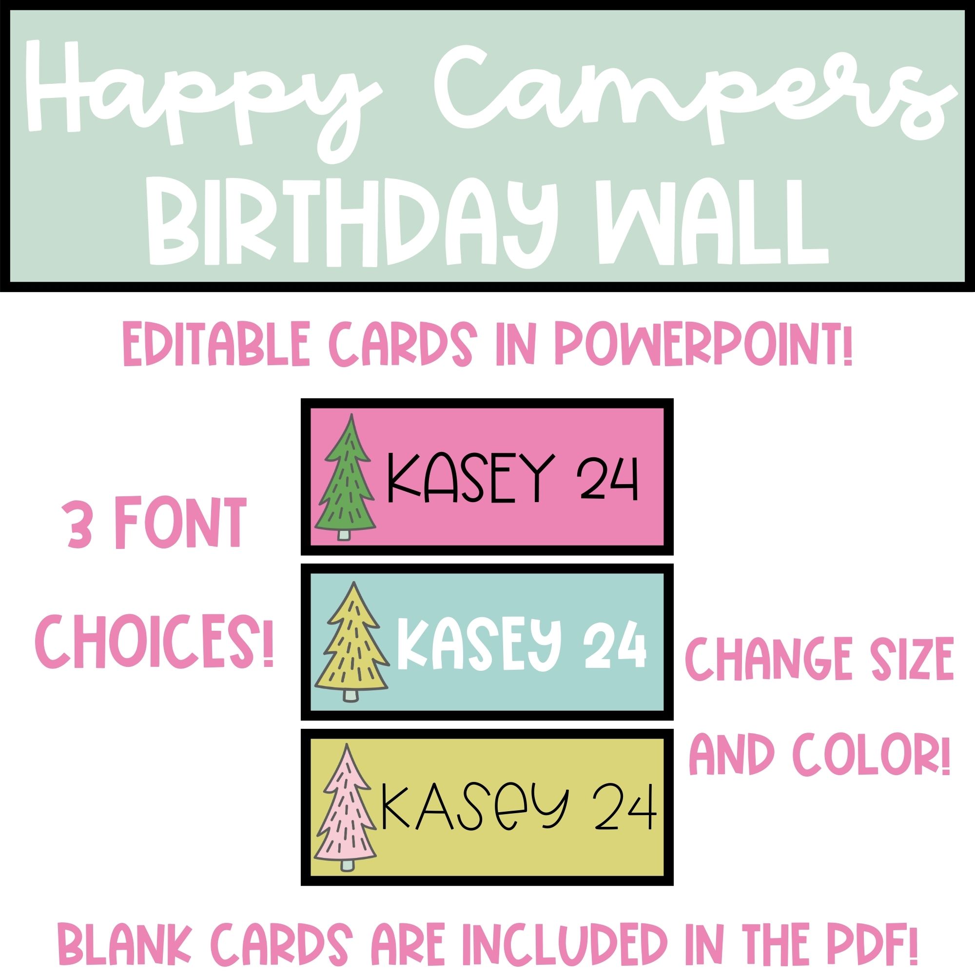 Happy Campers Classroom Decor EDITABLE Birthday Wall Display Made By