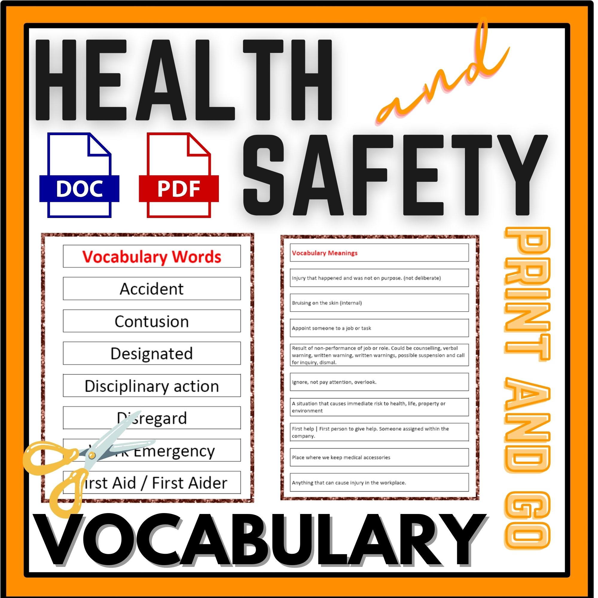 Workplace Health And Safety Mix And Match Vocabulary Activity Made By 