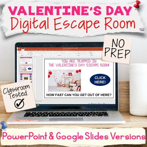 Valentine's Day Digital Escape Room PowerPoint and Google Slides Versions Made By Teachers