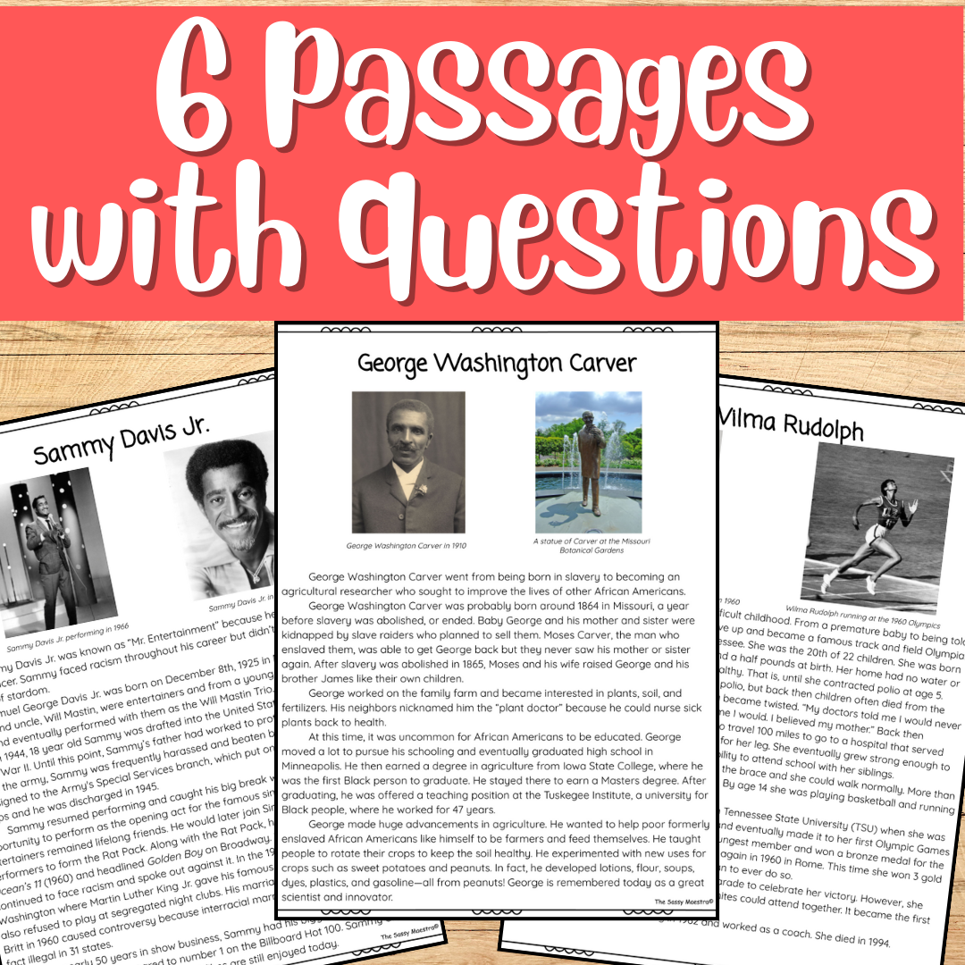 Black History Month Famous African Americans Reading Passages Set 1 ...