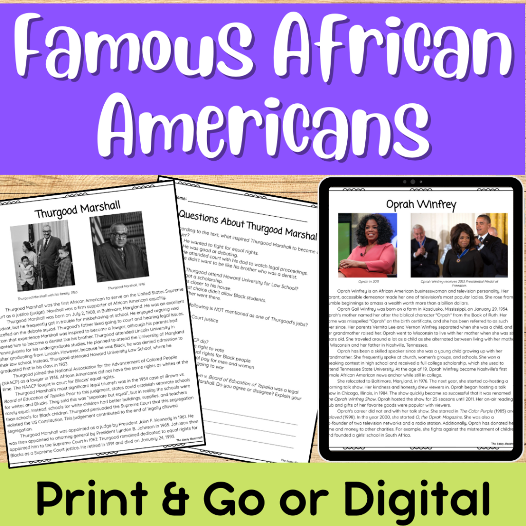 Black History Month Famous African Americans Reading Passages Set 2 ...