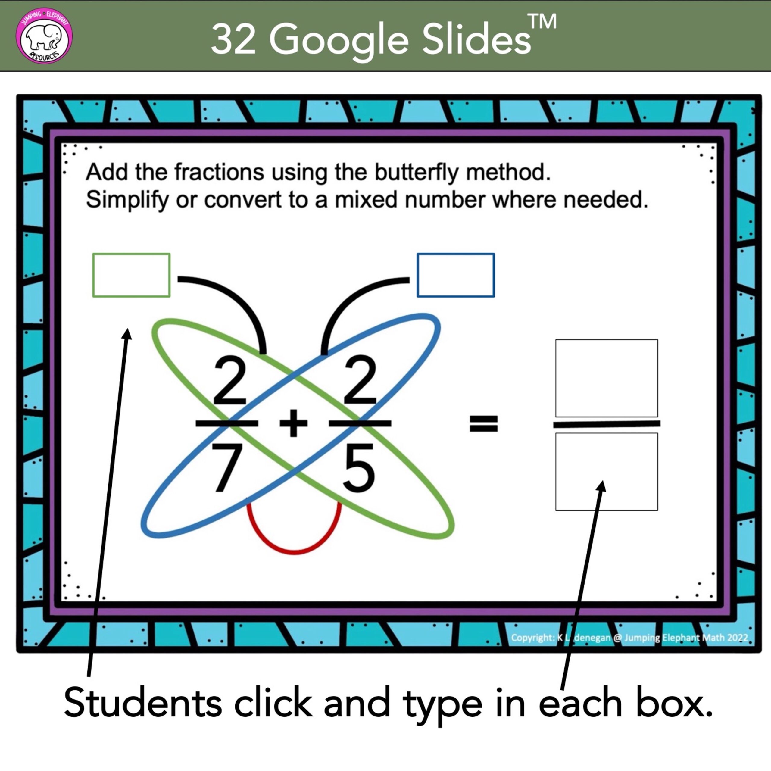 Adding fractions with the butterfly method google slides and worksheets
