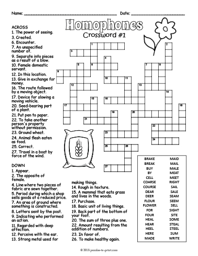 Https www teacherspayteachers Product COMMON HOMOPHONES Crossword 