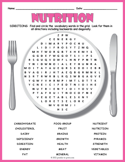 NUTRITION FOOD Word Search Puzzle Worksheet Activity Made By Teachers