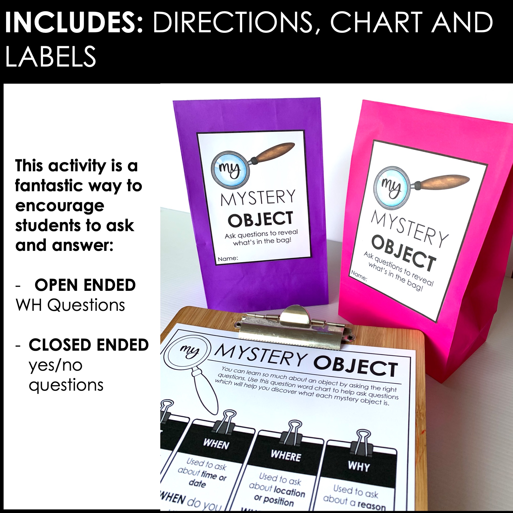 Mystery Bag Object Guessing Game Asking and Answering WH Questions Made By Teachers