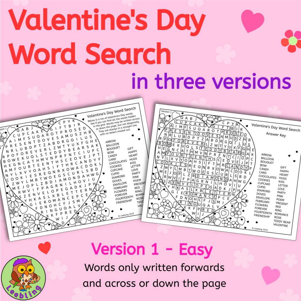 Valentine's Day Puzzle Activities - Crossword, Word Search and More