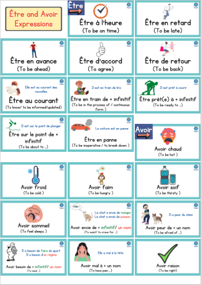 French Verbs Etre and Avoir Expressions - Flashcards and activities ...