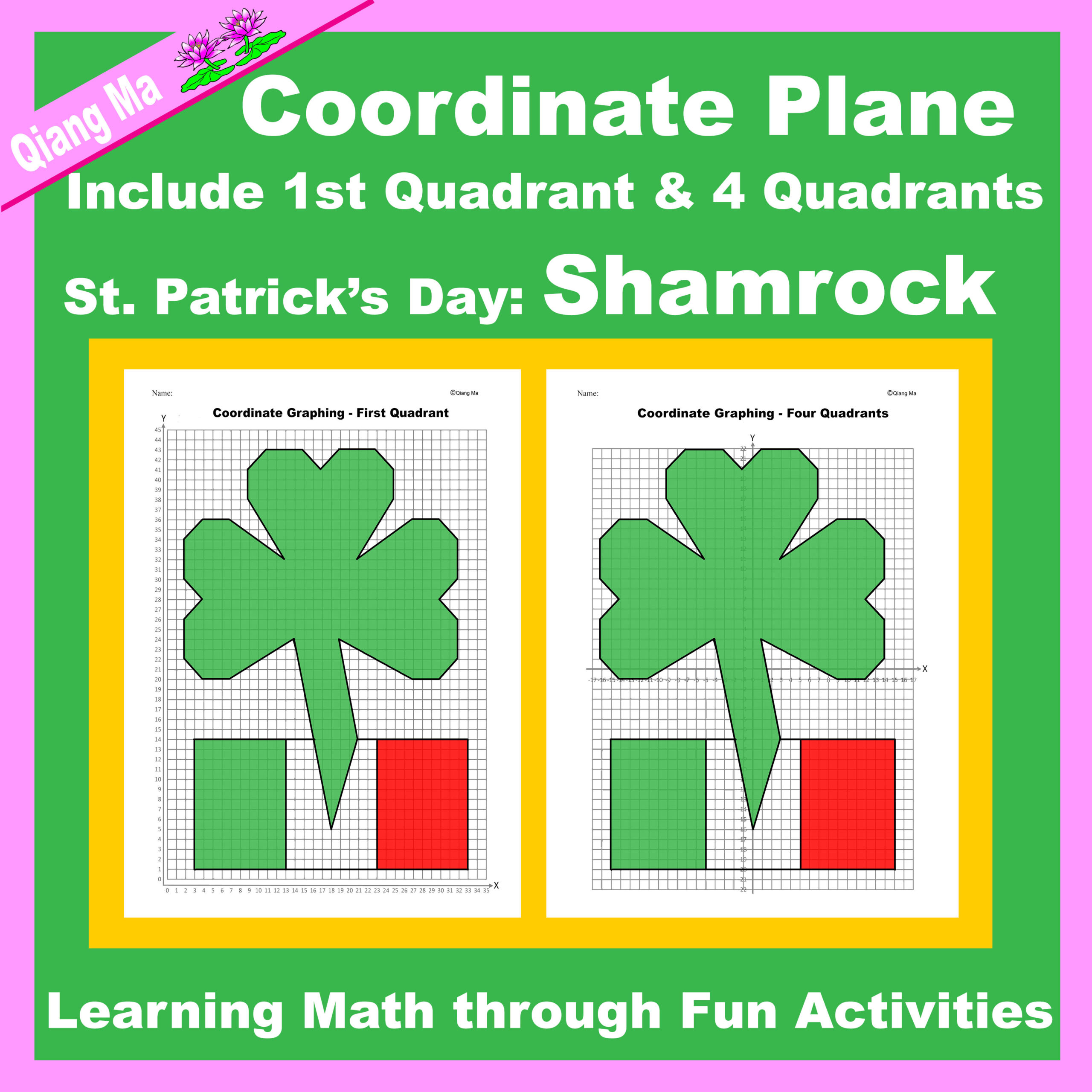 St. Patrick's Day Coordinate Plane Graphing Picture Shamrock Made By