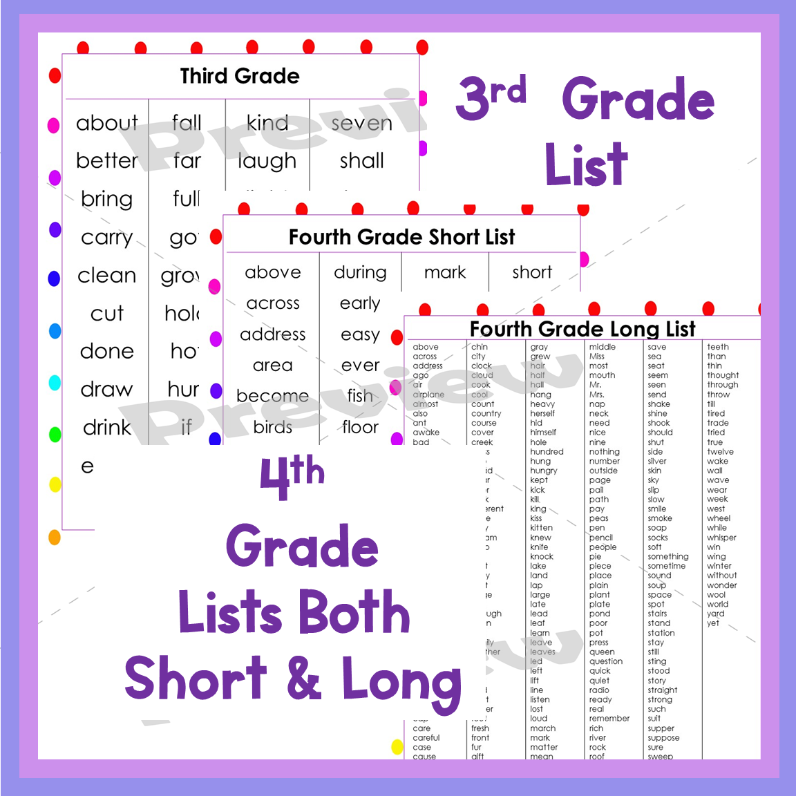 Sight Word Lists | High Frequency Words PrePrimer 1st 2nd 3rd 4th 5th ...