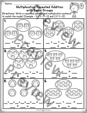 Multiplication as Repeated Addition Equal Groups Worksheets | Made By ...