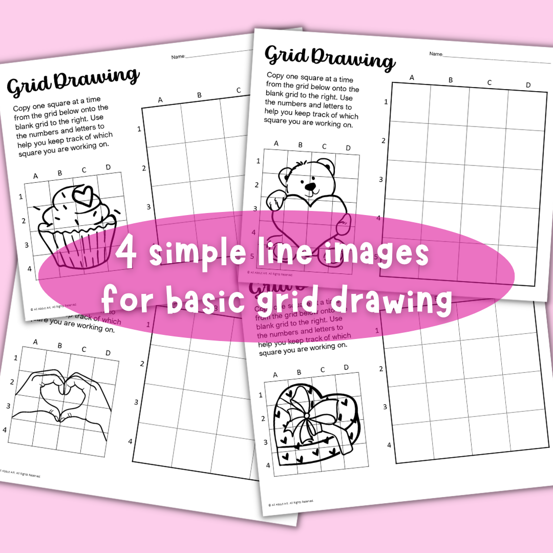 Valentine's Day Grid Drawing Worksheets - Grid Method Art Activities ...