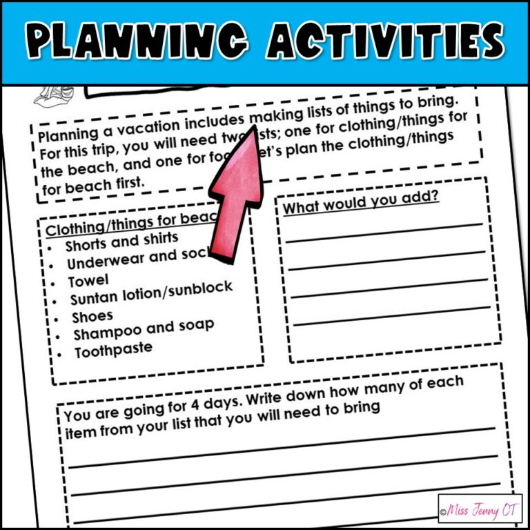 Middle School Executive Functioning Activities Plan A Trip Worksheets