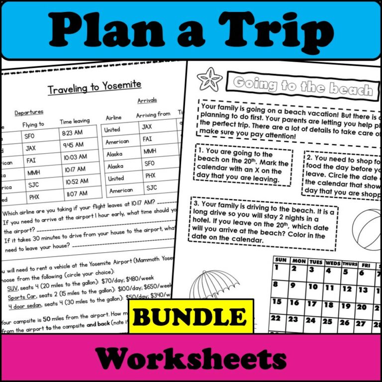 Middle School Executive Functioning Activities Plan A Trip Worksheets