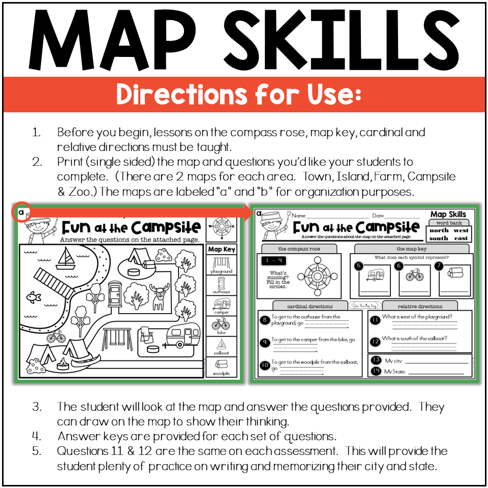 First Grade Map Skills Worksheets Reading A Map Assessments Made By