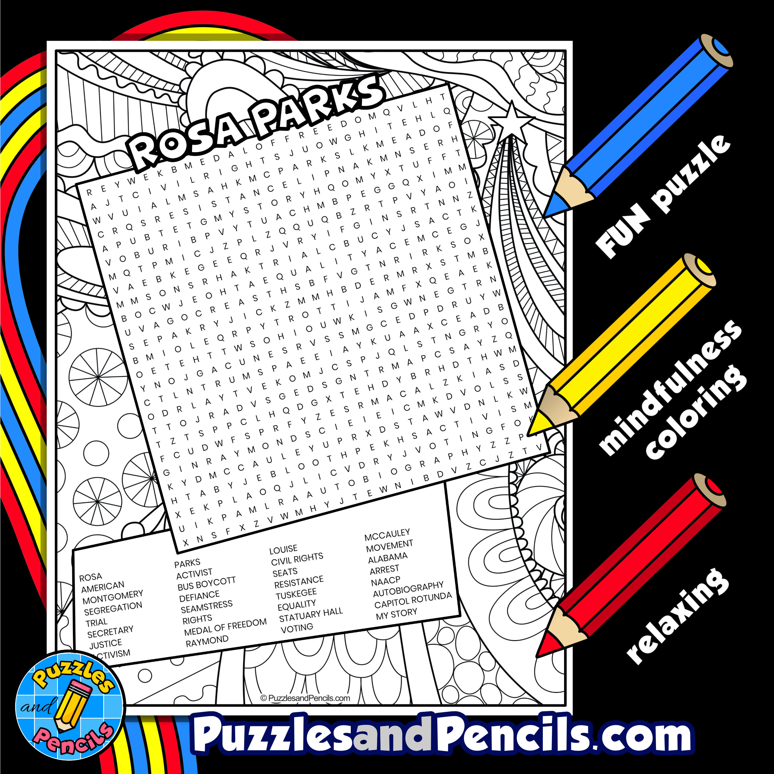 Rosa Parks Word Search Puzzle Activity | Black History Month Wordsearch ...