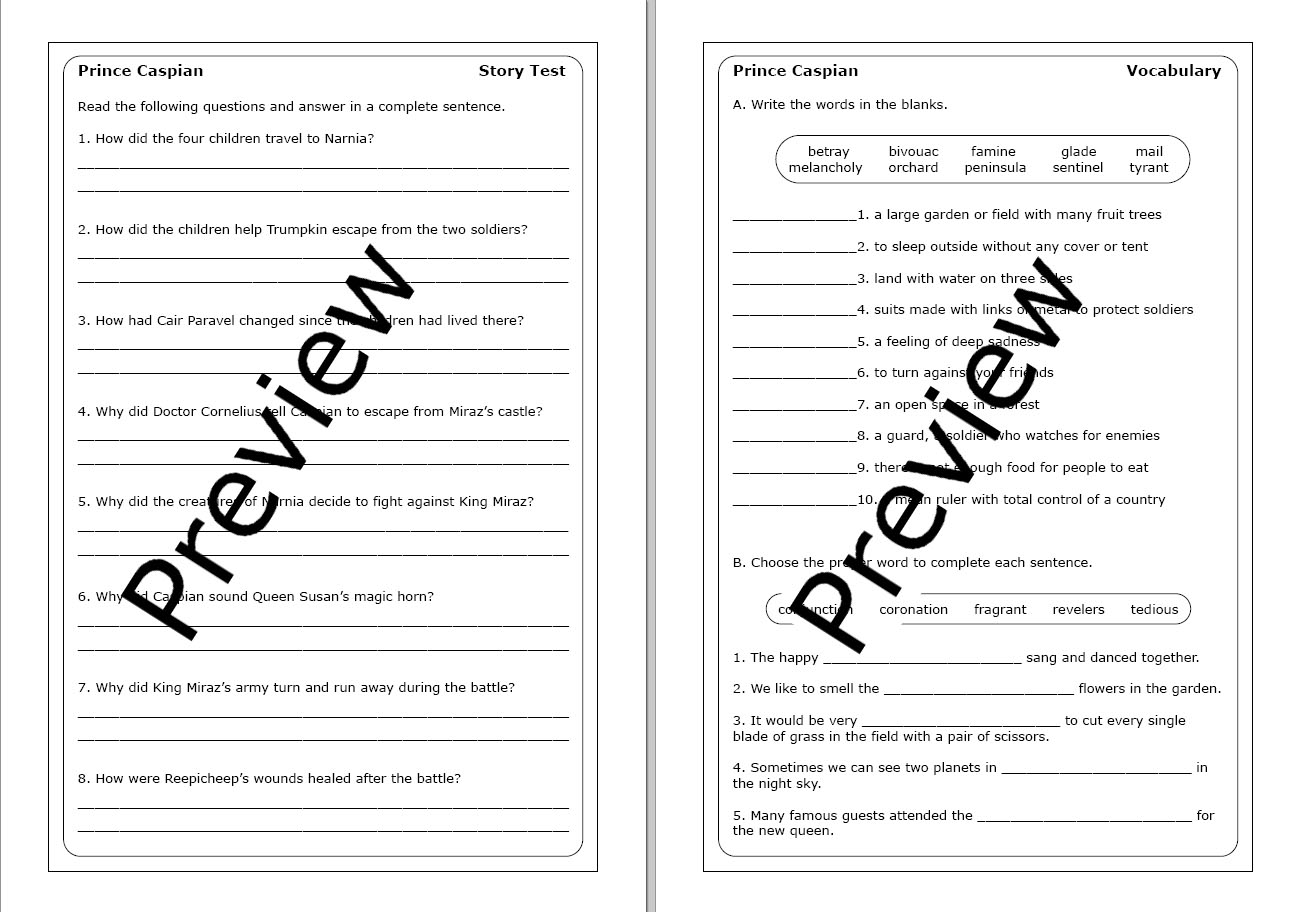 C. S. Lewis "Prince Caspian" worksheets | Made By Teachers