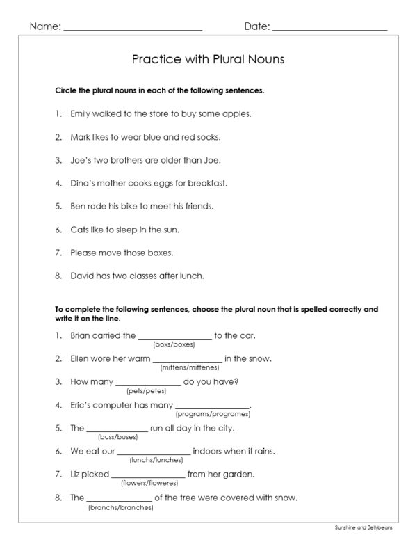 Singular and Plural Nouns 4 Practice Worksheets Grades 12 CCSS