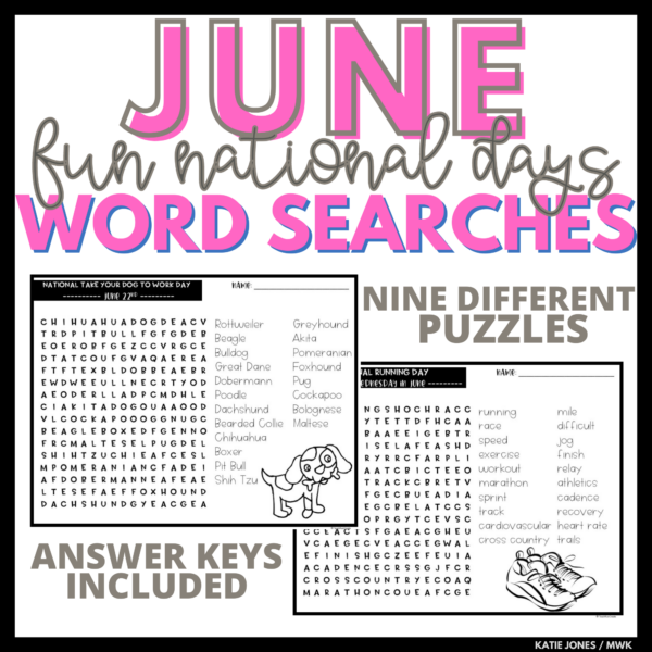 June Word Search Puzzles | Made By Teachers
