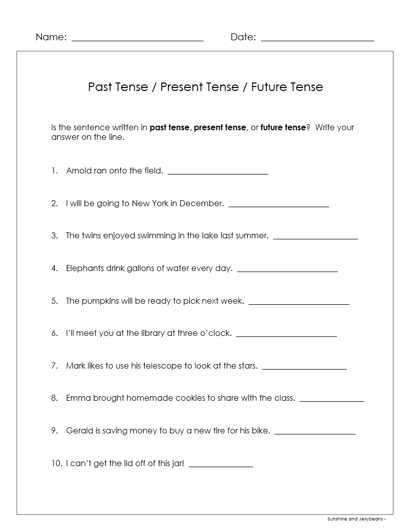 Past, Present & Future Tenses - 5 Verb worksheets - Grades 2-3 - CCSS ...