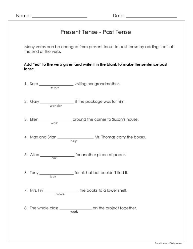 Present Tense Past Tense 3 Verbs Worksheets Grades 1 2 Great