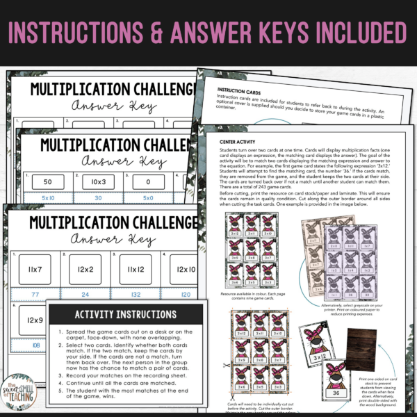 Multiplication Math Center Memory Match Game & Differentiated ...