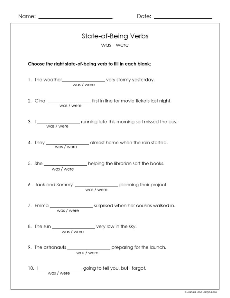 State-of-Being Verbs - am-is-are-was-were - Grades 1-2 - Practice