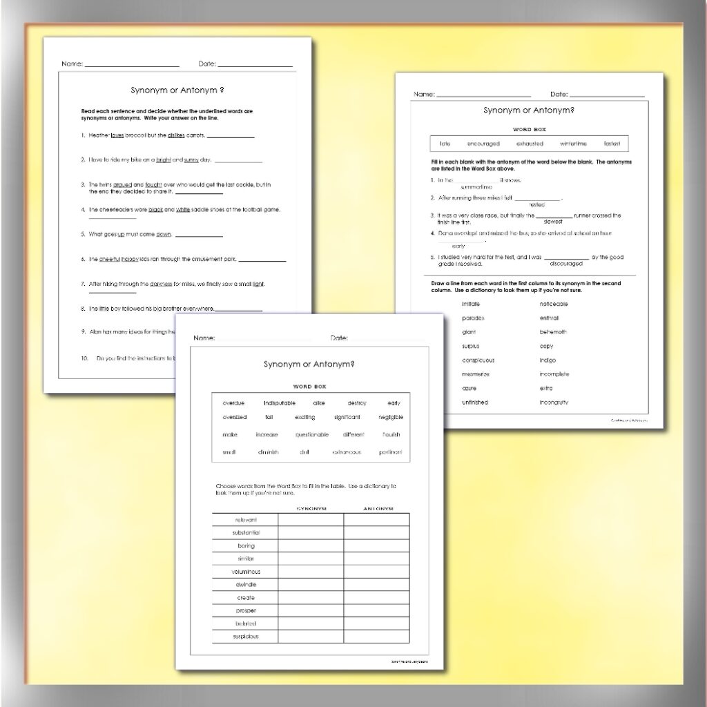 Synonyms or Antonyms? - 3 worksheets - Dictionary Practice - Grades 3-4 ...