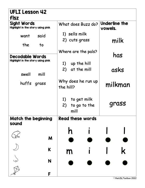 Additional literacy strands aligning with ufli 42 53 with decodable