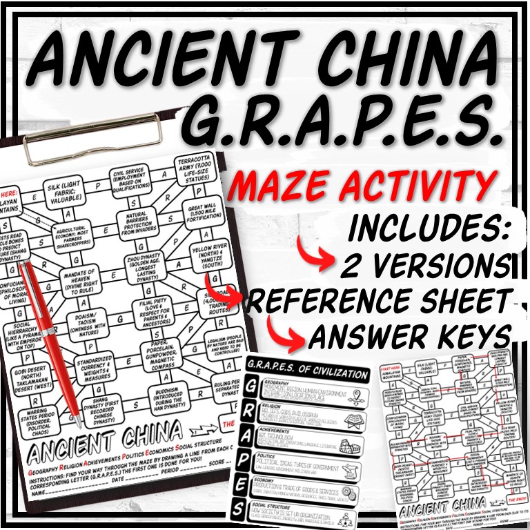 Ancient China G.R.A.P.E.S. Maze Activity & Reference Sheet