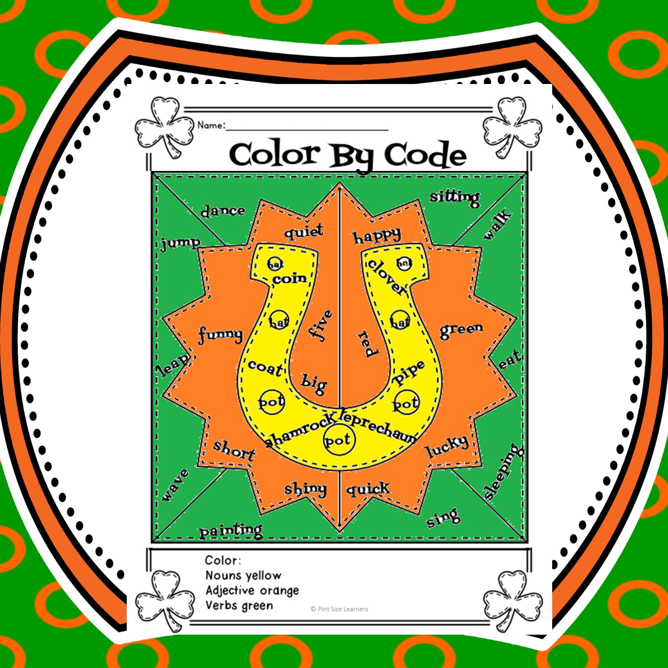 Nouns Verbs Adjectives St. Patrick’s Day Center Worksheets March