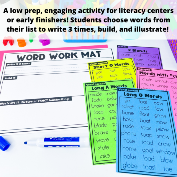 Word Work Mat with SkillSpecific Word Lists Vowel Sounds, Digraphs
