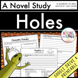 Holes Novel Study Unit | Comprehension Questions with Activities and Tests