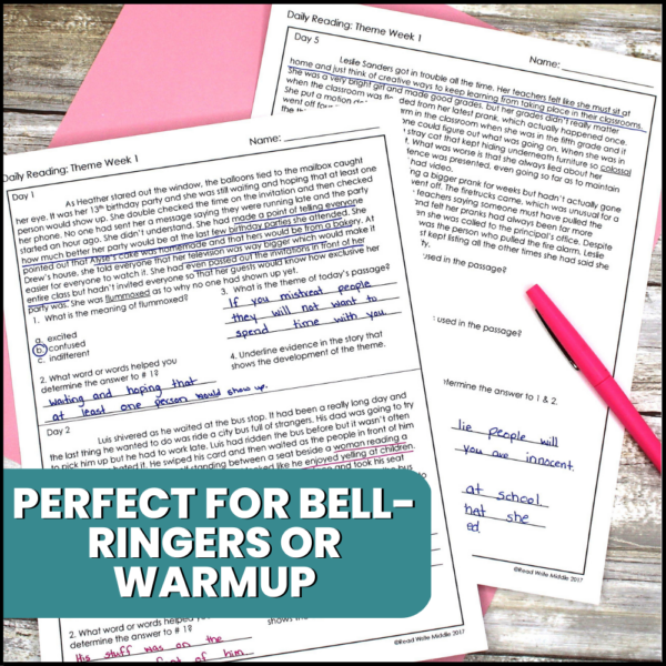 Daily Reading Comprehension Passages ELA Bell Ringers Morning Work Warm ...