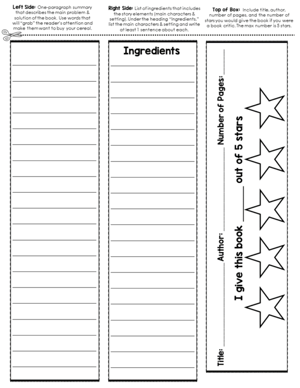 Cereal Box Book Report Template: Project Directions, Rubric & Example ...