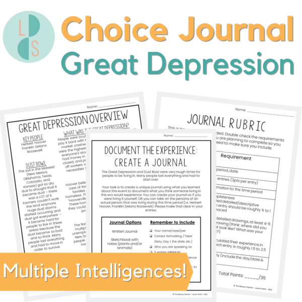 Journal Assignments (Great Depression) Made By Teachers