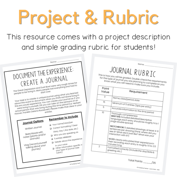 Journal Assignments (Great Depression) Made By Teachers
