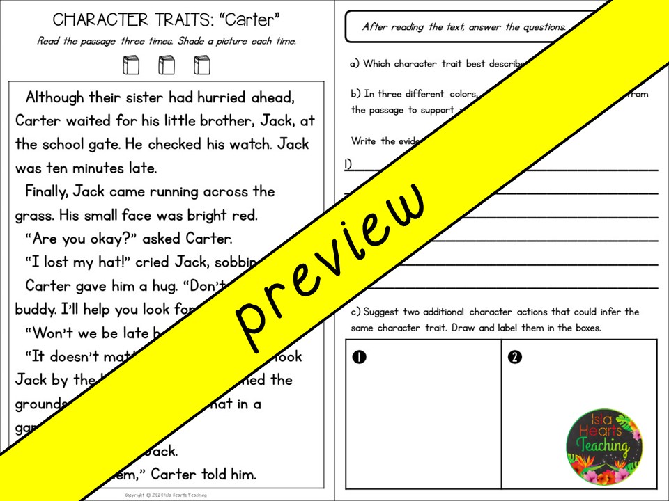 Character Traits Reading Comprehension Passages And Questions Character Traits Reading Comprehension Passages And Questions