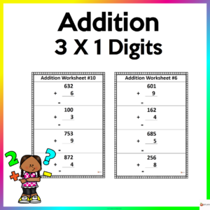 Three by One Digit Addition Worksheets