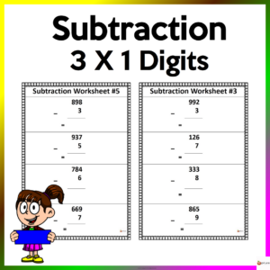 Three Digit by One Digit Subtraction Worksheets