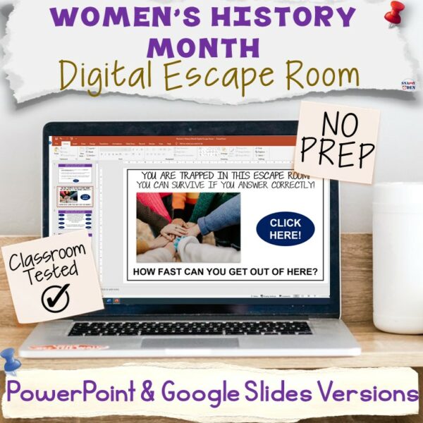 Women's History Month Digital Escape Room PowerPoint, Google Slides