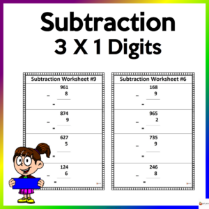 Three Digit by One Digit Subtraction Worksheets