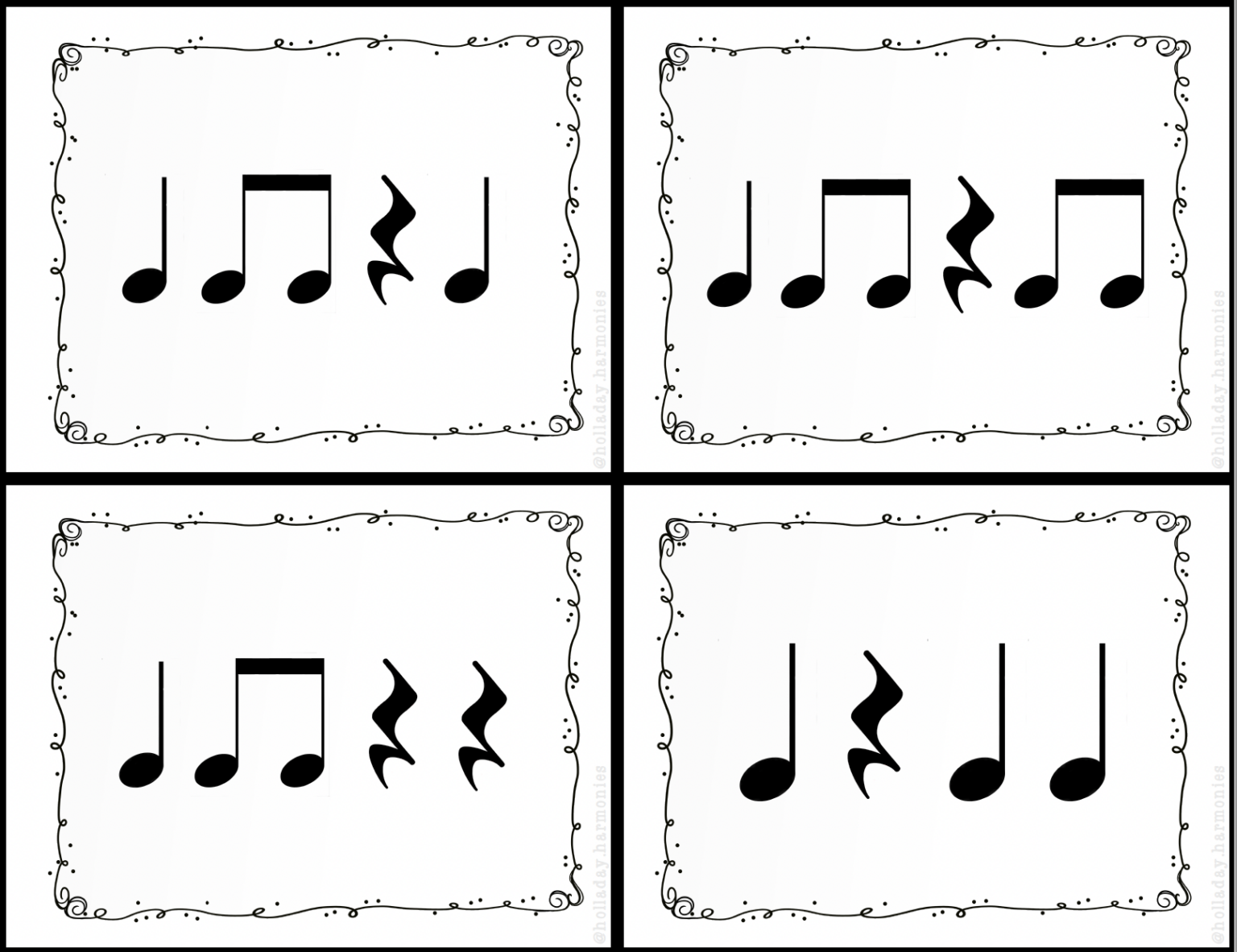 Four Beat Rhythm Flashcards Quarter Note, Quarter Rest, and Eighth