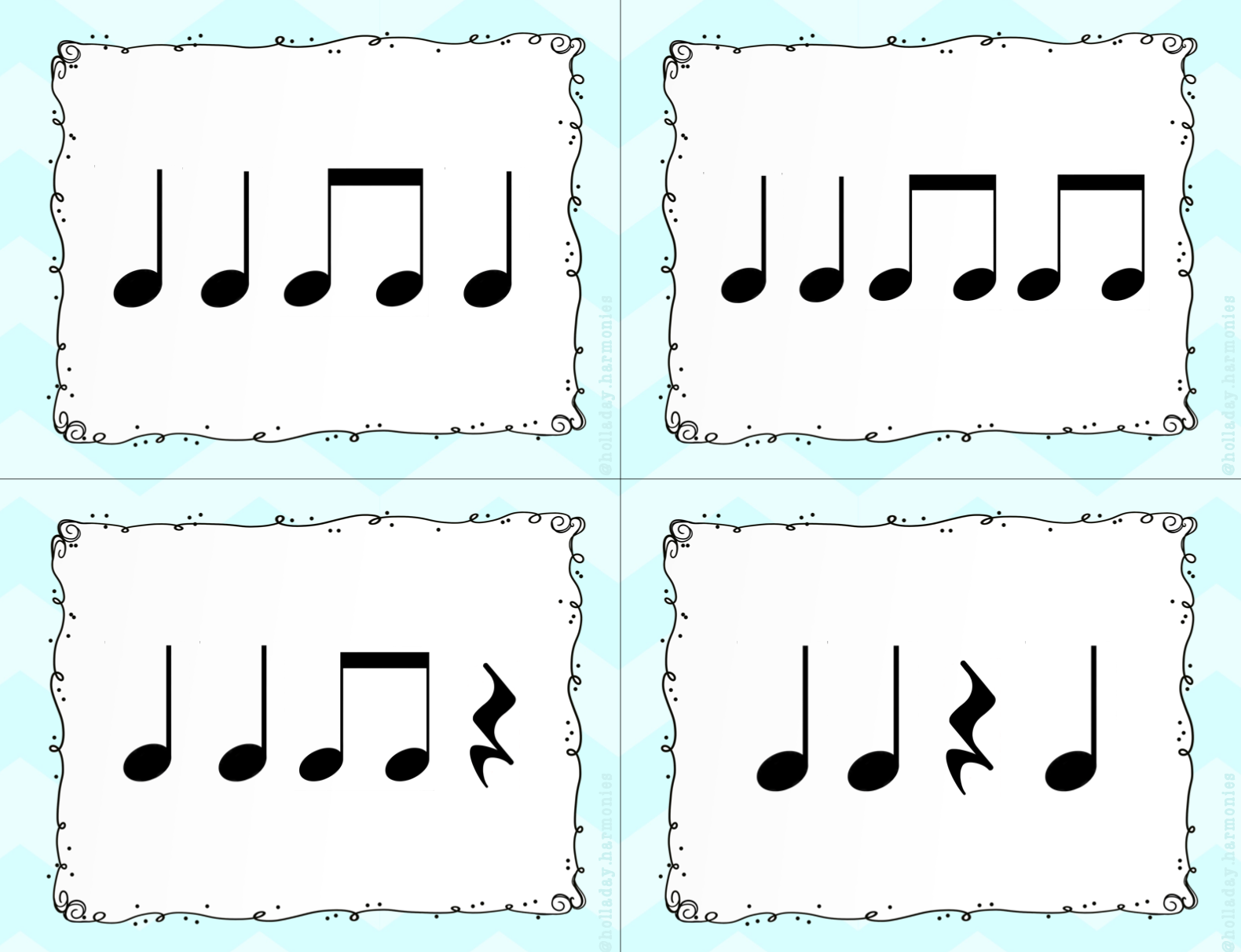 Four Beat Rhythm Flashcards Quarter Note, Quarter Rest, and Eighth