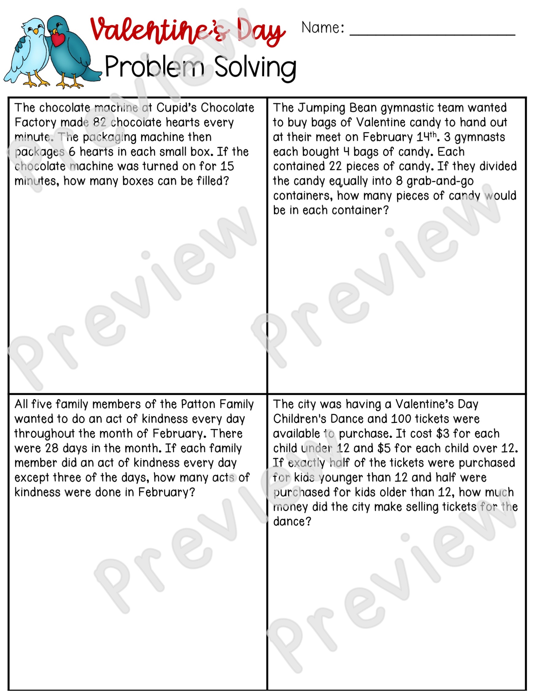 Valentines Day Multi-step Multiplication and Division Word Problems ...
