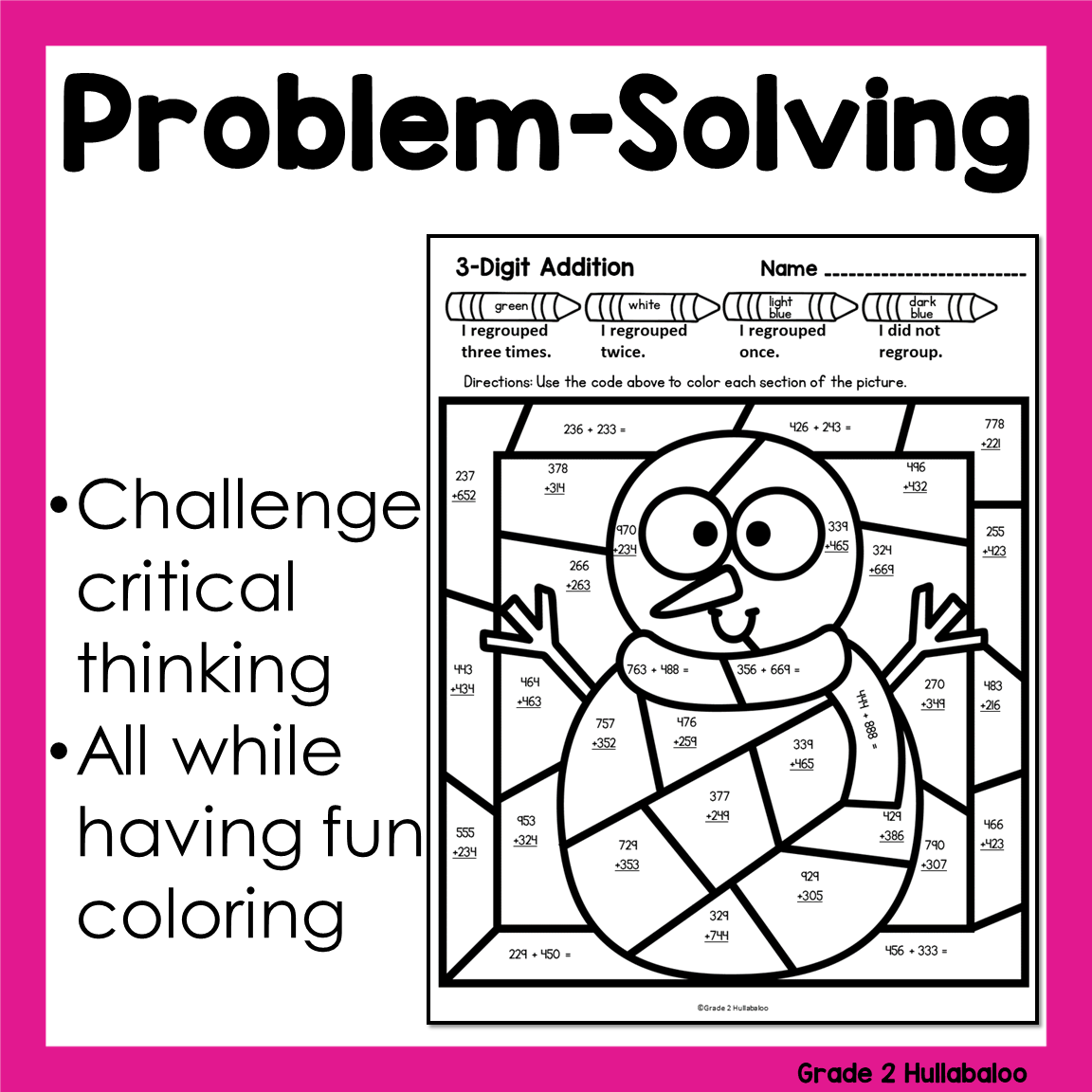 Winter Color by Code 2 and 3Digit Addition With and Without