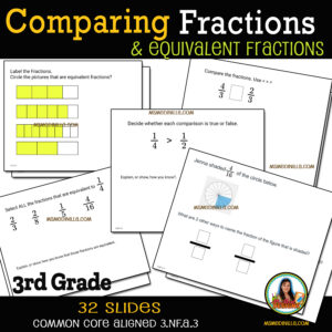 3rd Grade Comparing Fractions Review Worksheets, 32 Google Slides, 3.NF ...