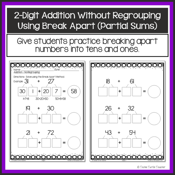 2-Digit Addition without Regrouping Bundle - Base Ten, Break Apart ...