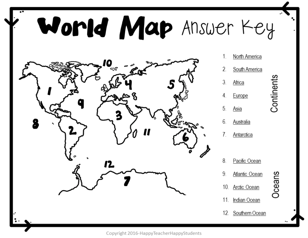 World Map: World Map Quiz (Test) and Map Worksheet | 7 Continents and 5 ...