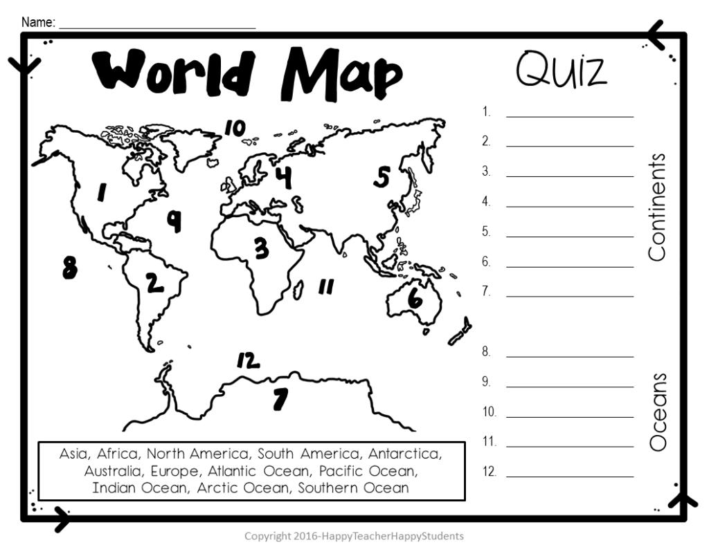 World Map: World Map Quiz (Test) and Map Worksheet | 7 Continents and 5 ...