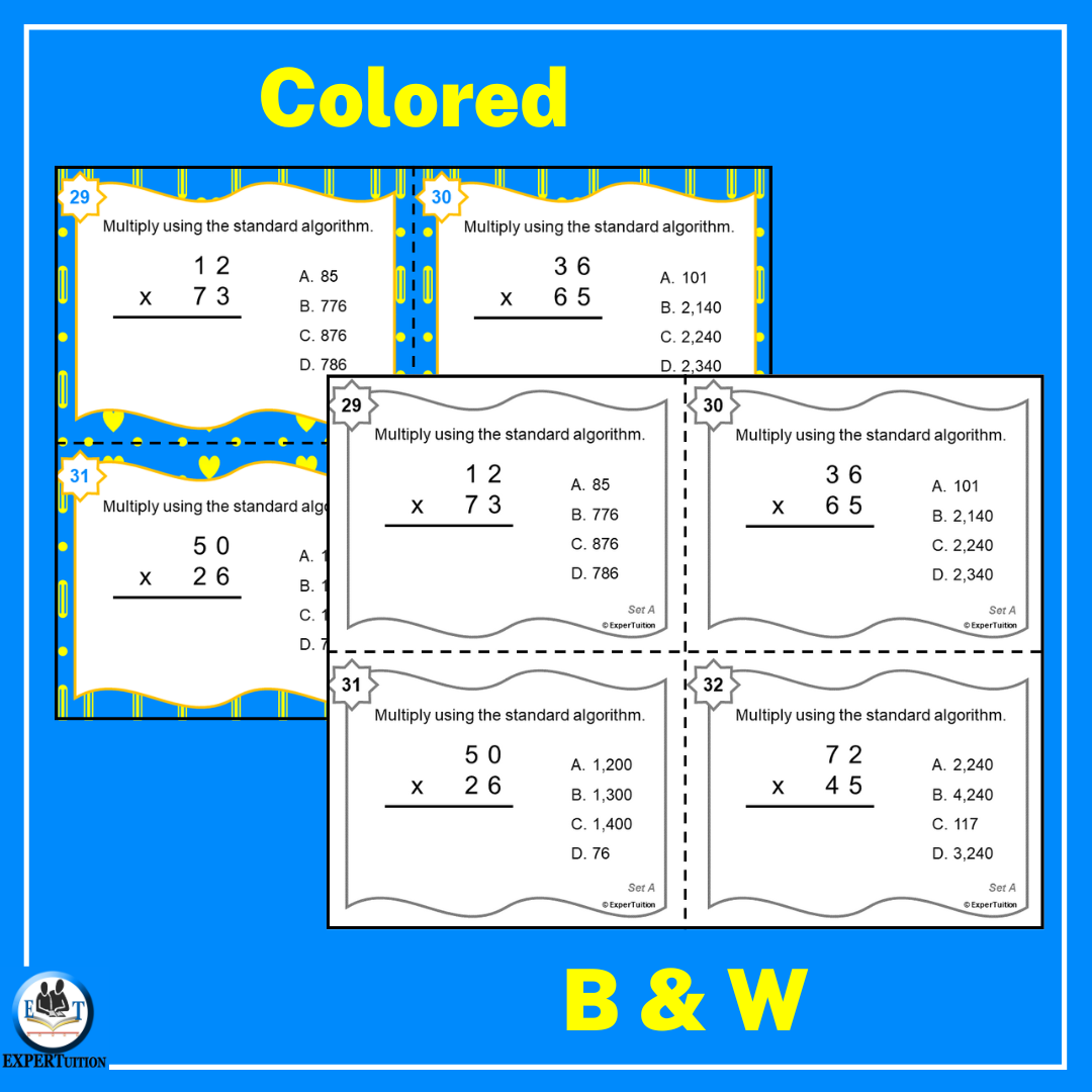 2 Digit by 2 Digit Multiplication Practice Task Cards | Made By Teachers